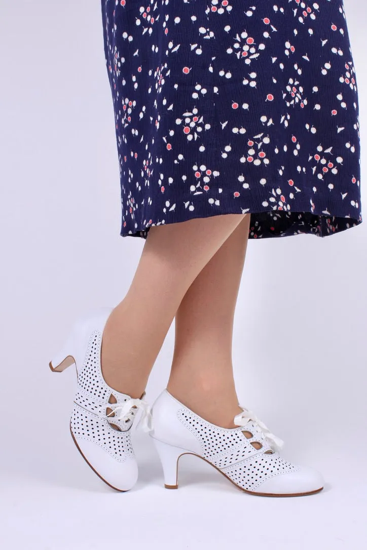 1930s everyday oxford high heel shoes - White - Marie
