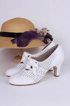1930s everyday oxford high heel shoes - White - Marie