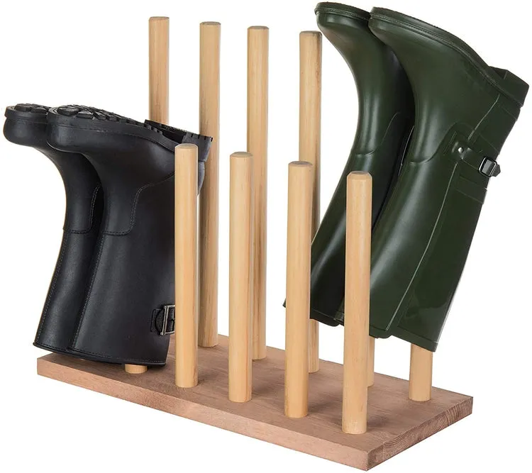 6-Pair Natural Wood Inverted Boot Storage Rack