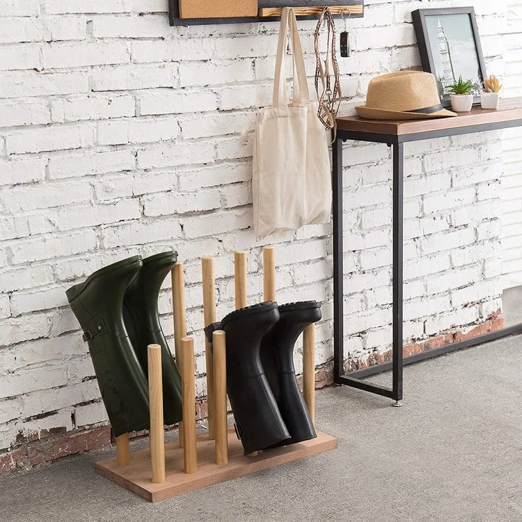 6-Pair Natural Wood Inverted Boot Storage Rack