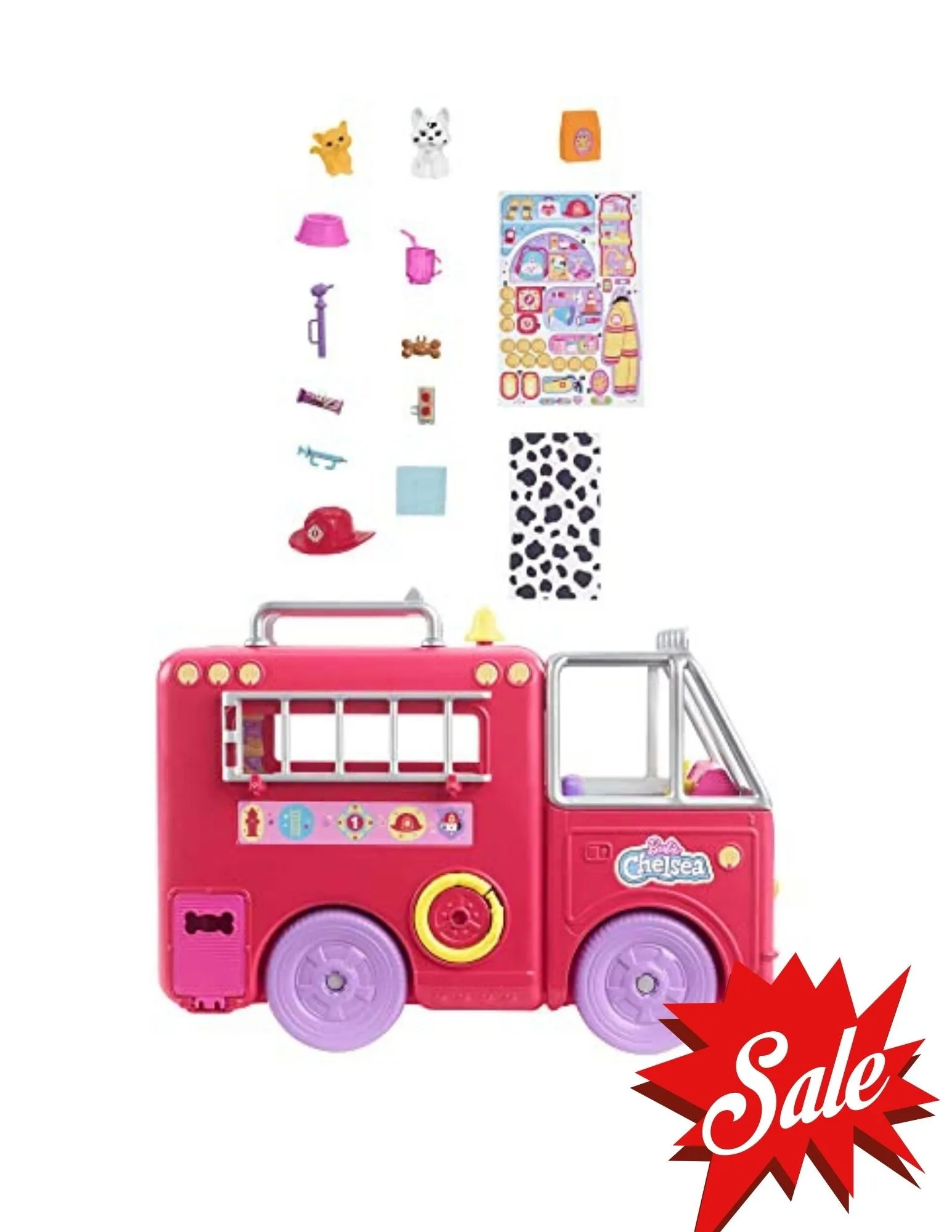 Barbie Chelsea Fire Truck Playset, Chelsea Doll  Fold Out Firetruck, Storytelling Accessories, Stickers