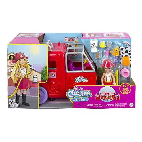 Barbie Chelsea Fire Truck Playset, Chelsea Doll  Fold Out Firetruck, Storytelling Accessories, Stickers