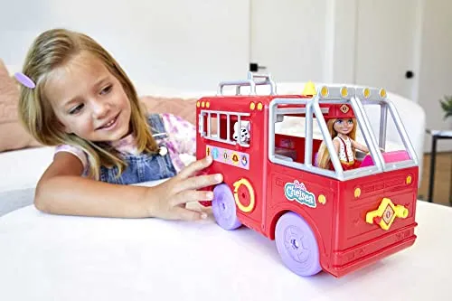 Barbie Chelsea Fire Truck Playset, Chelsea Doll  Fold Out Firetruck, Storytelling Accessories, Stickers