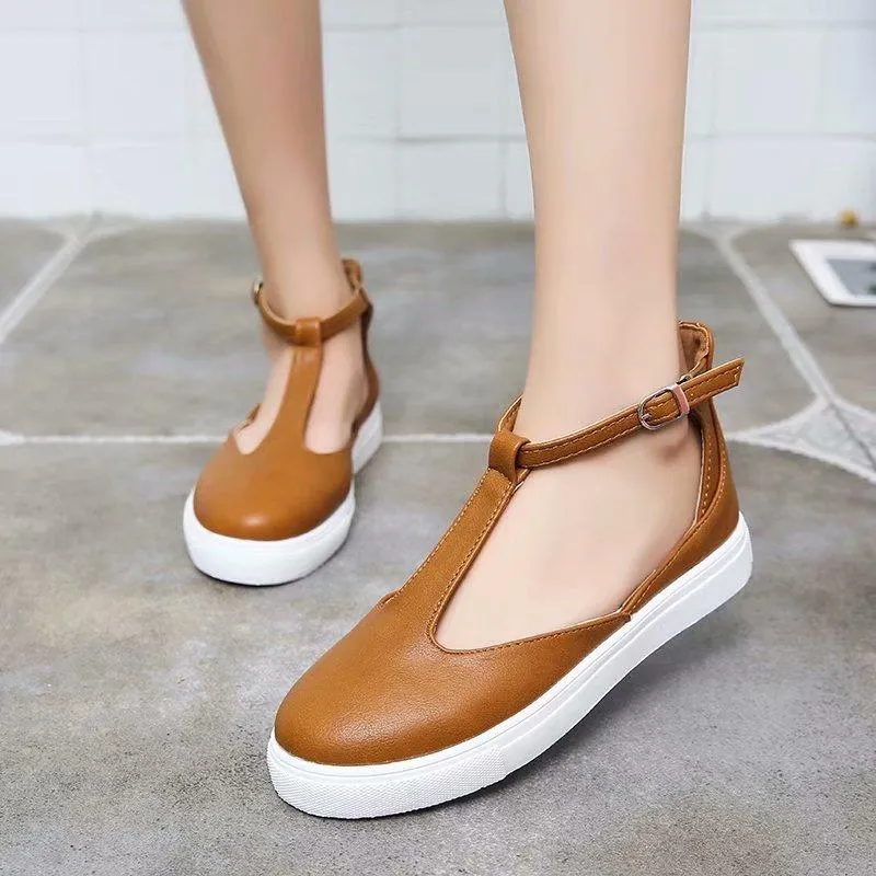 Chicvane Hollow Out Buckle Closure Platform Loafers