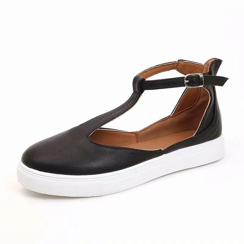 Chicvane Hollow Out Buckle Closure Platform Loafers