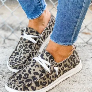 Chicvane Leopard Print Lace Up Flat Loafers