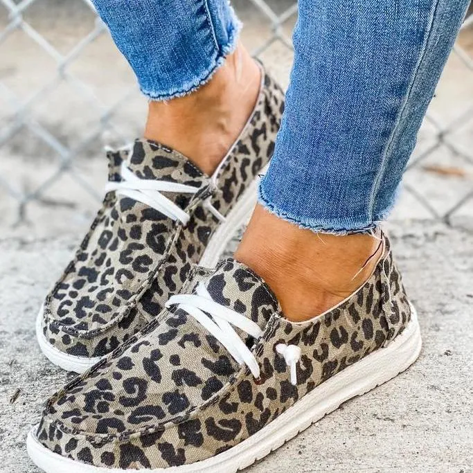 Chicvane Leopard Print Lace Up Flat Loafers