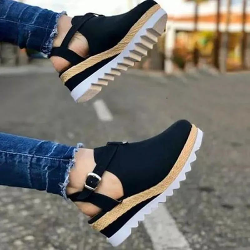 Chicvane New Buckle Closure Slip on Round Toe Platform Loafers High Heels