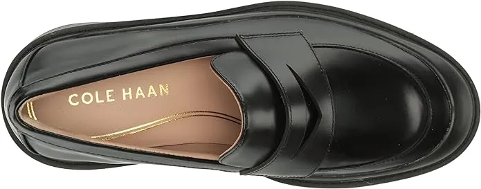 Cole Haan Grand Ambition Westerly Black Leather Slip On Block Heeled Loafers