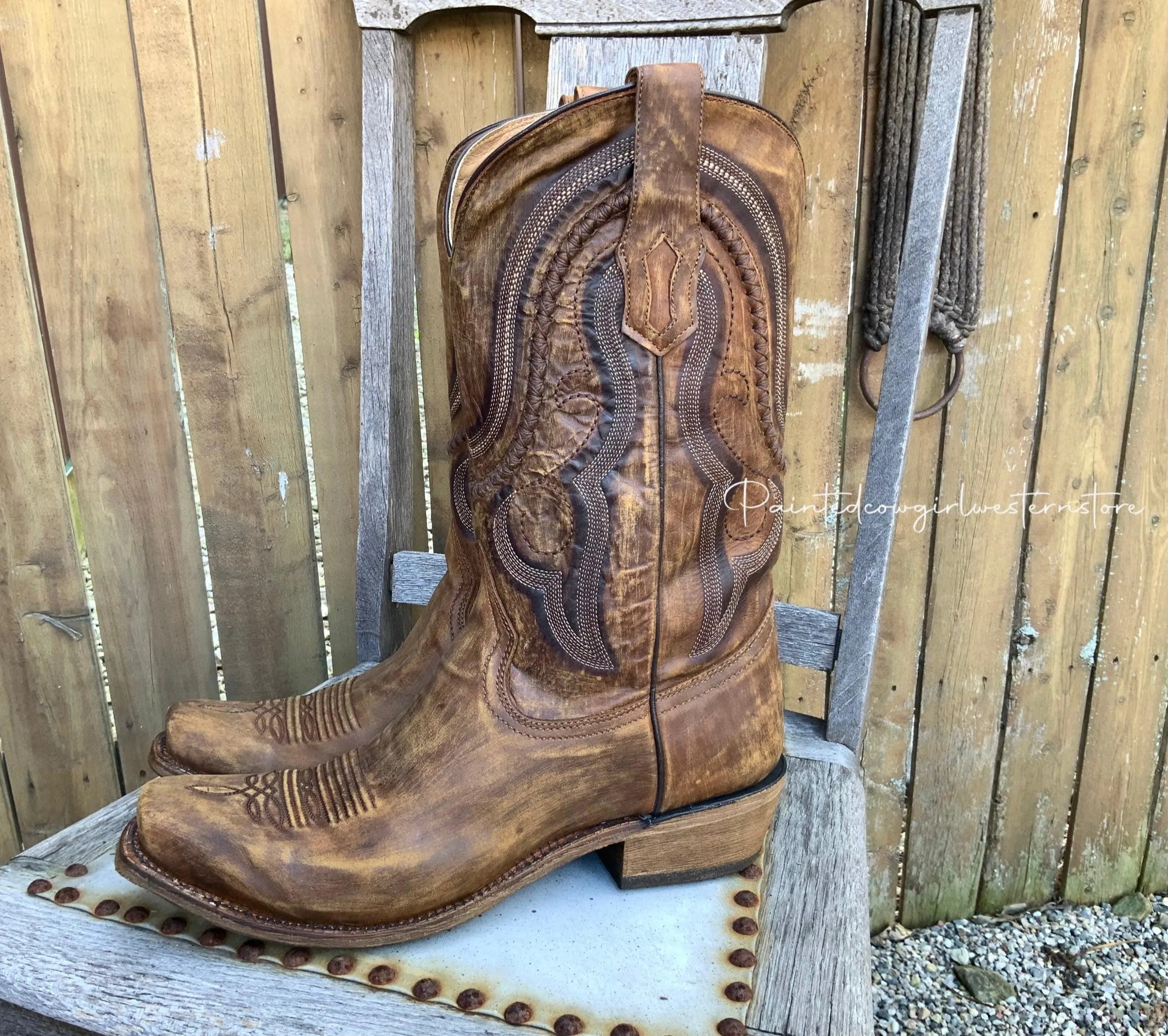Corral Men's Golden Brown Leather Narrow Square Toe Cowboy Boots A3479