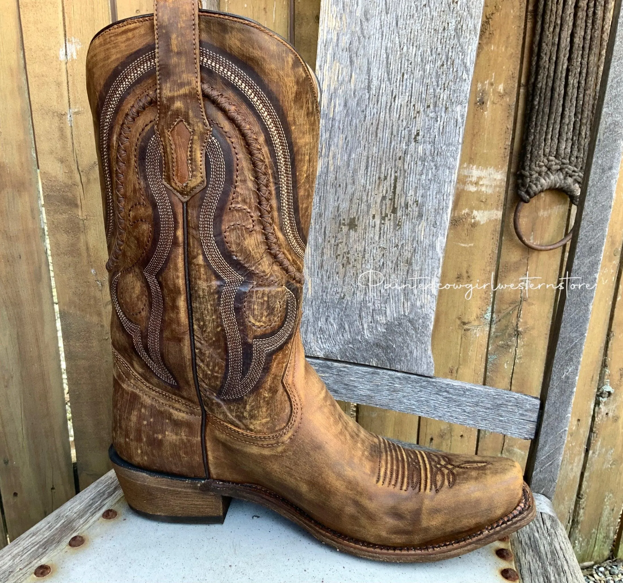 Corral Men's Golden Brown Leather Narrow Square Toe Cowboy Boots A3479