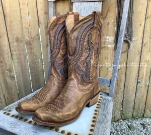 Corral Men's Golden Brown Leather Narrow Square Toe Cowboy Boots A3479