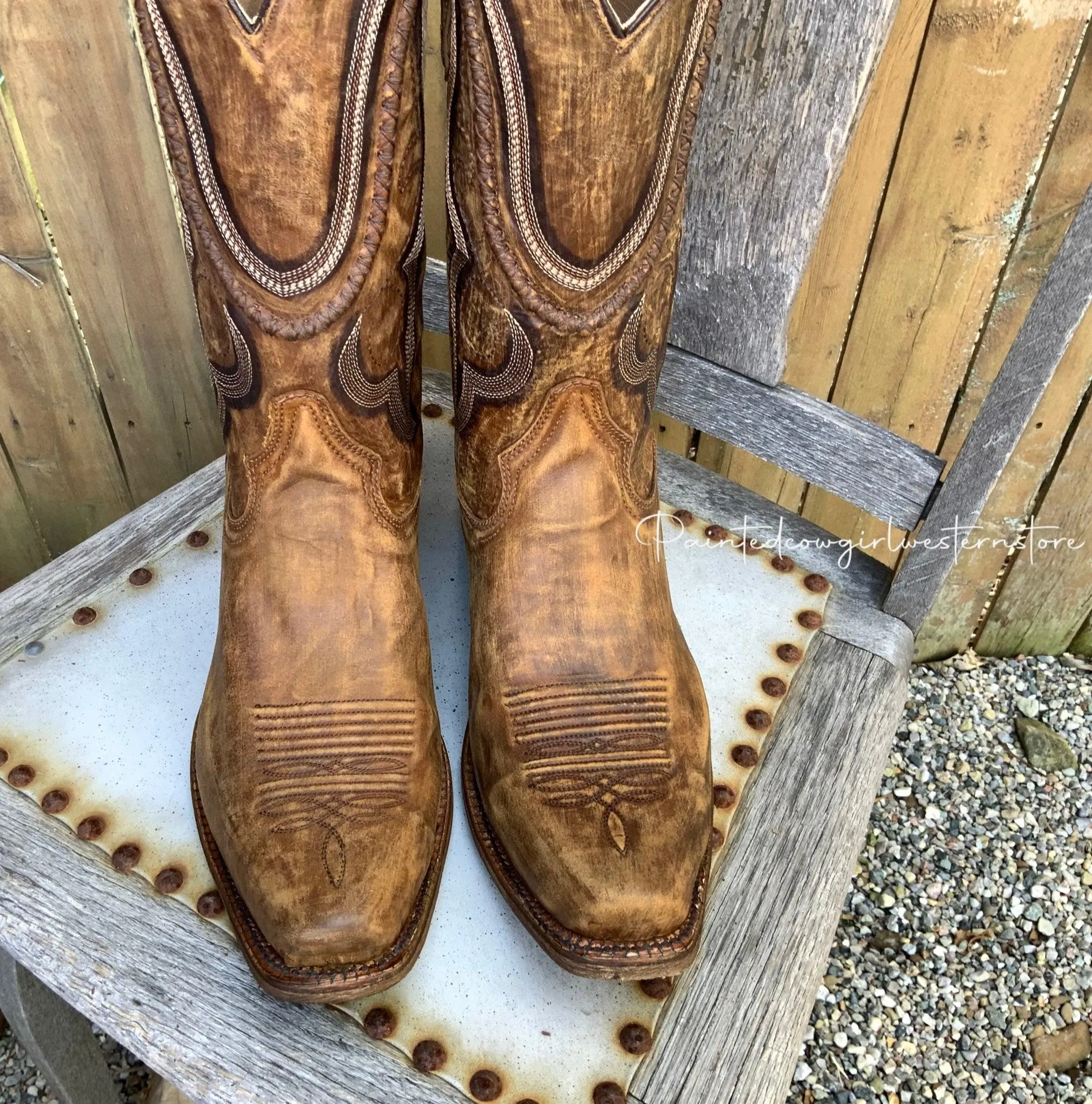 Corral Men's Golden Brown Leather Narrow Square Toe Cowboy Boots A3479