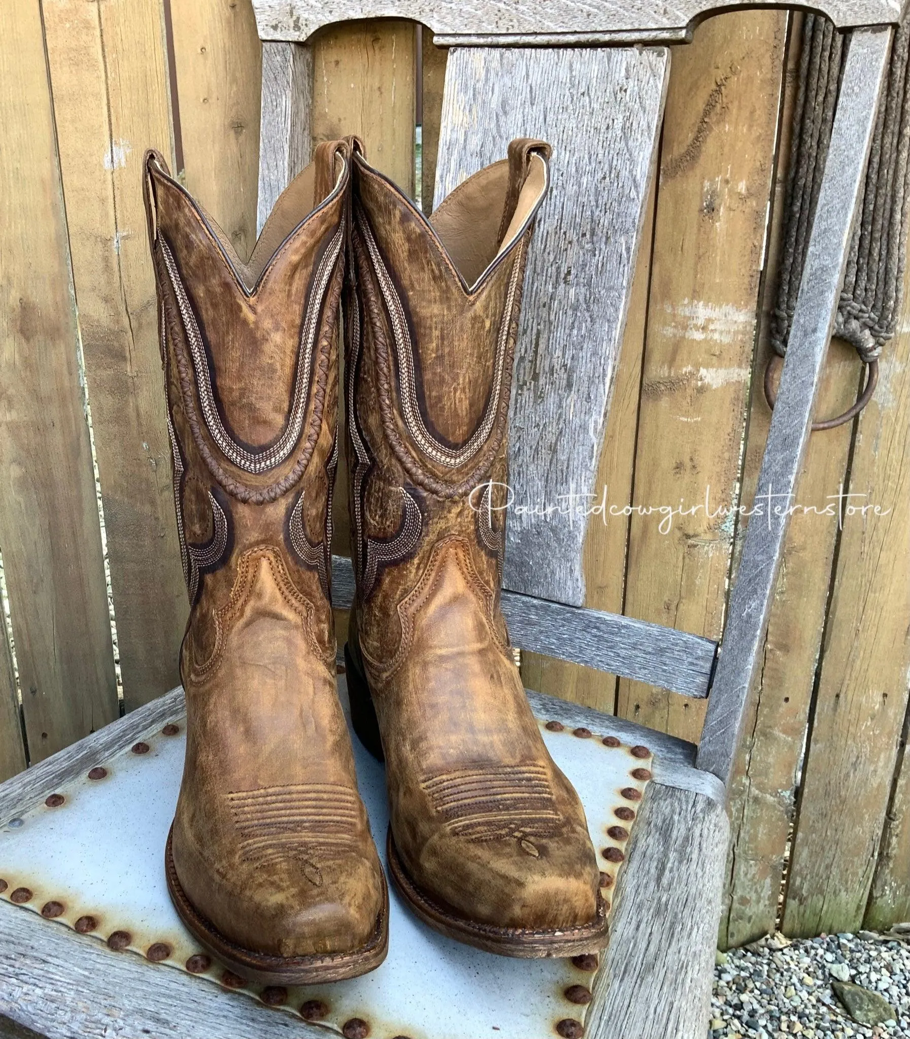 Corral Men's Golden Brown Leather Narrow Square Toe Cowboy Boots A3479