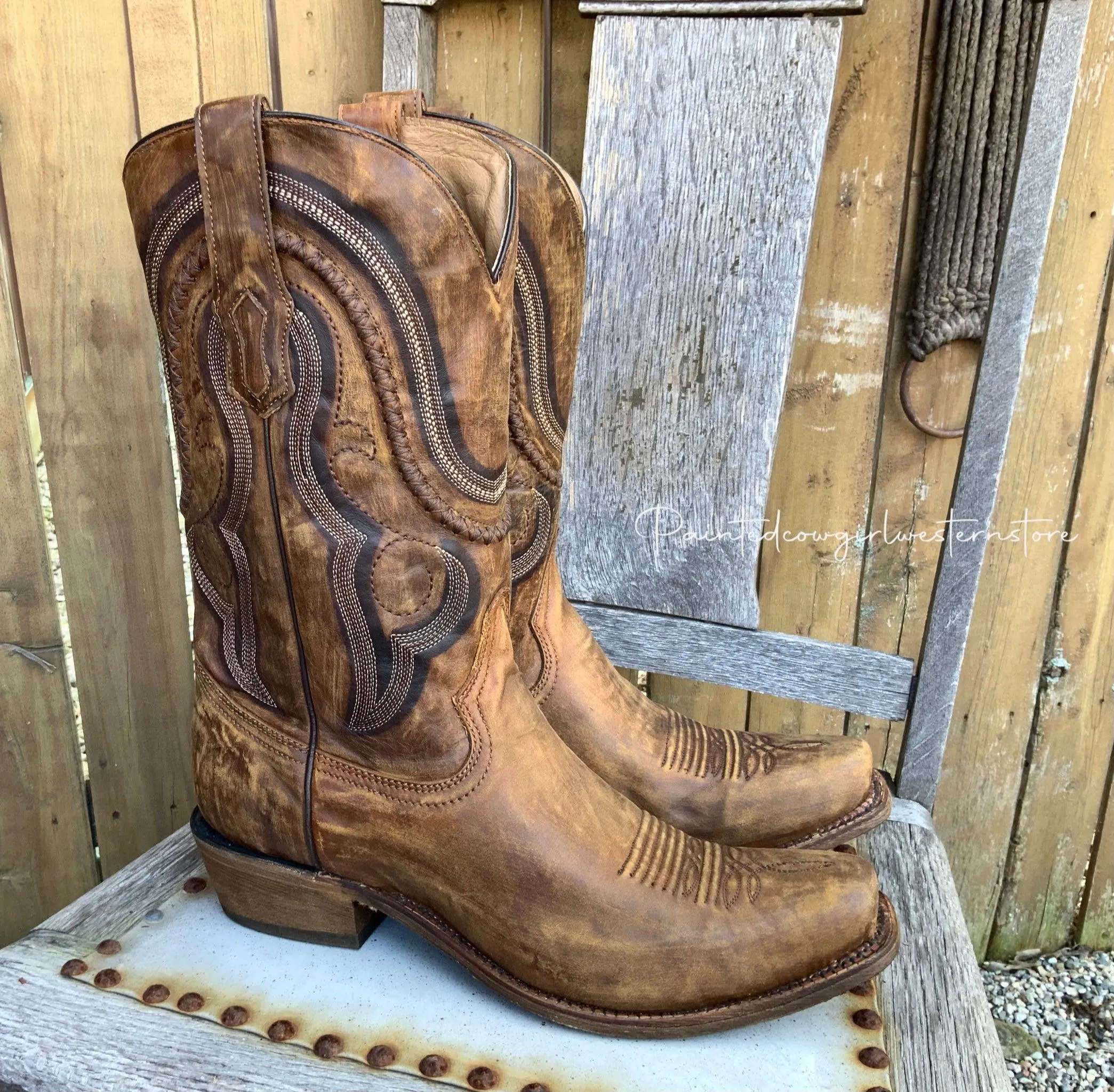 Corral Men's Golden Brown Leather Narrow Square Toe Cowboy Boots A3479