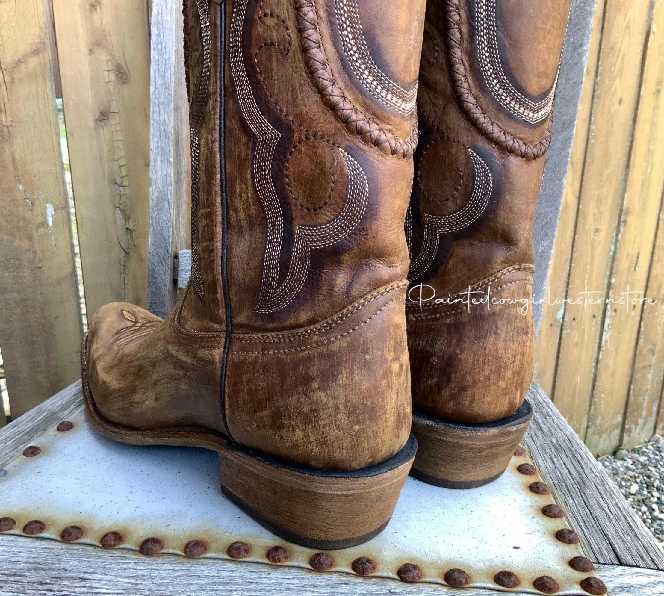 Corral Men's Golden Brown Leather Narrow Square Toe Cowboy Boots A3479