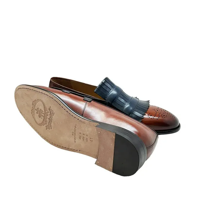 Corrente C0001901-5211 Men's Shoes Navy & Brown Calf-Skin Leather Kilt Buckles Loafers (CRT1496)