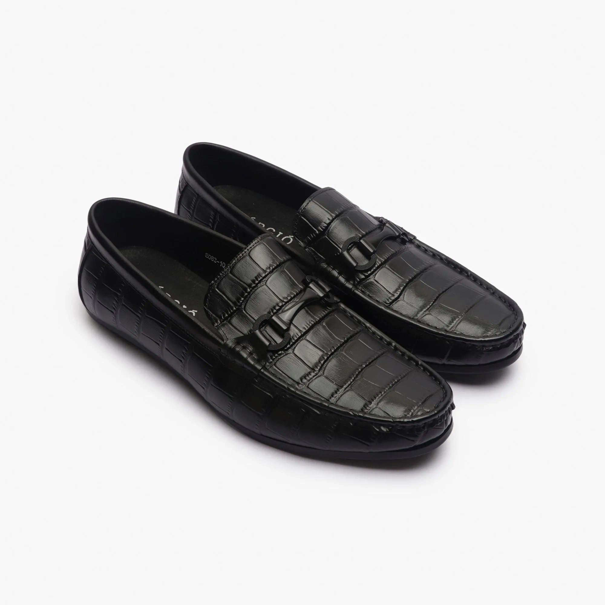 Croc Effect Loafers with Buckle