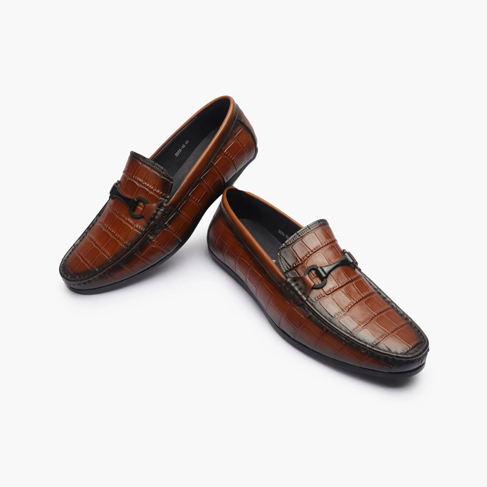 Croc Effect Loafers with Buckle