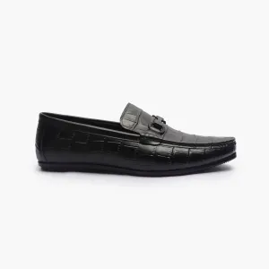 Croc Effect Loafers with Buckle