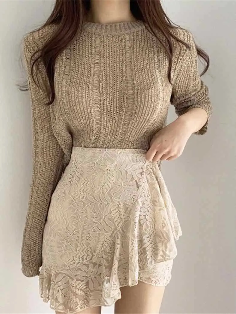 Cut-out Knitted Loose Sweater