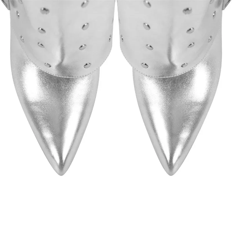 Fold Over Mid-Calf Trouser Tube Slip-On Pointed Toe Thin High Heels Boots