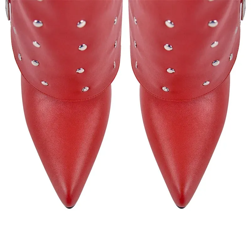 Fold Over Mid-Calf Trouser Tube Slip-On Pointed Toe Thin High Heels Boots