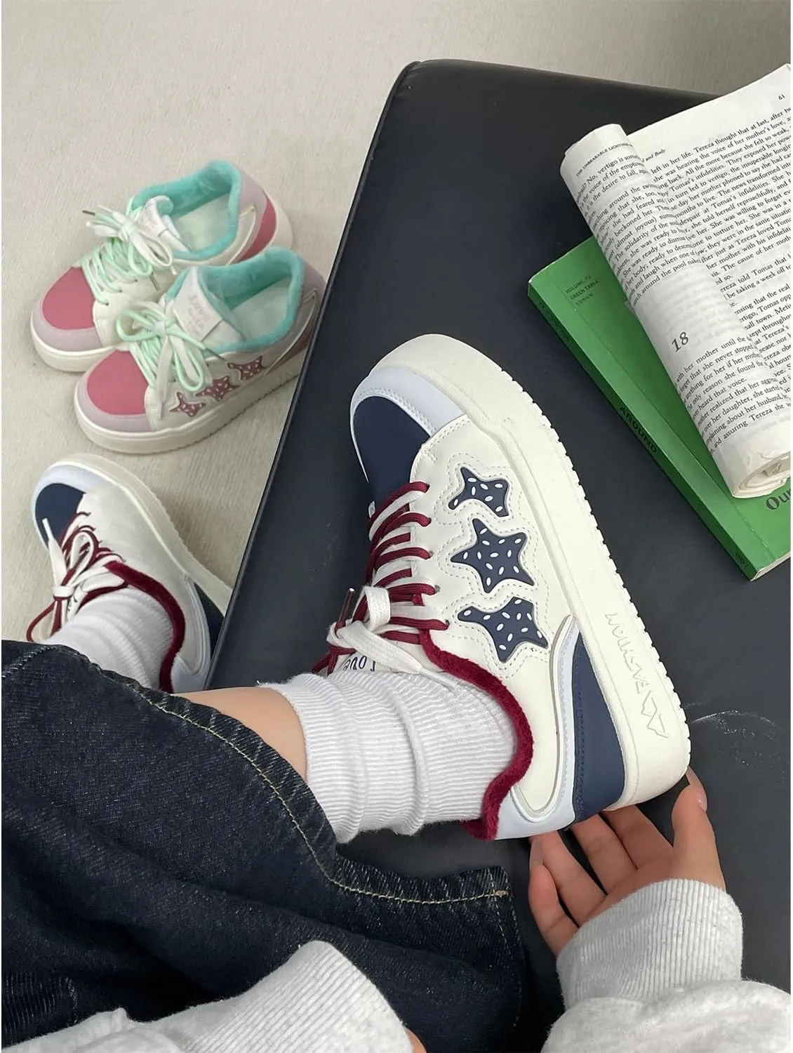 Geerta Y2K Star Shoes  Cute Walking Sneakers for Women Girls Thick Chunky Sole Platform White Premium Lining Everyday Casual School Summer Beach Travel Japanese Pretty Pastel Aesthetic
