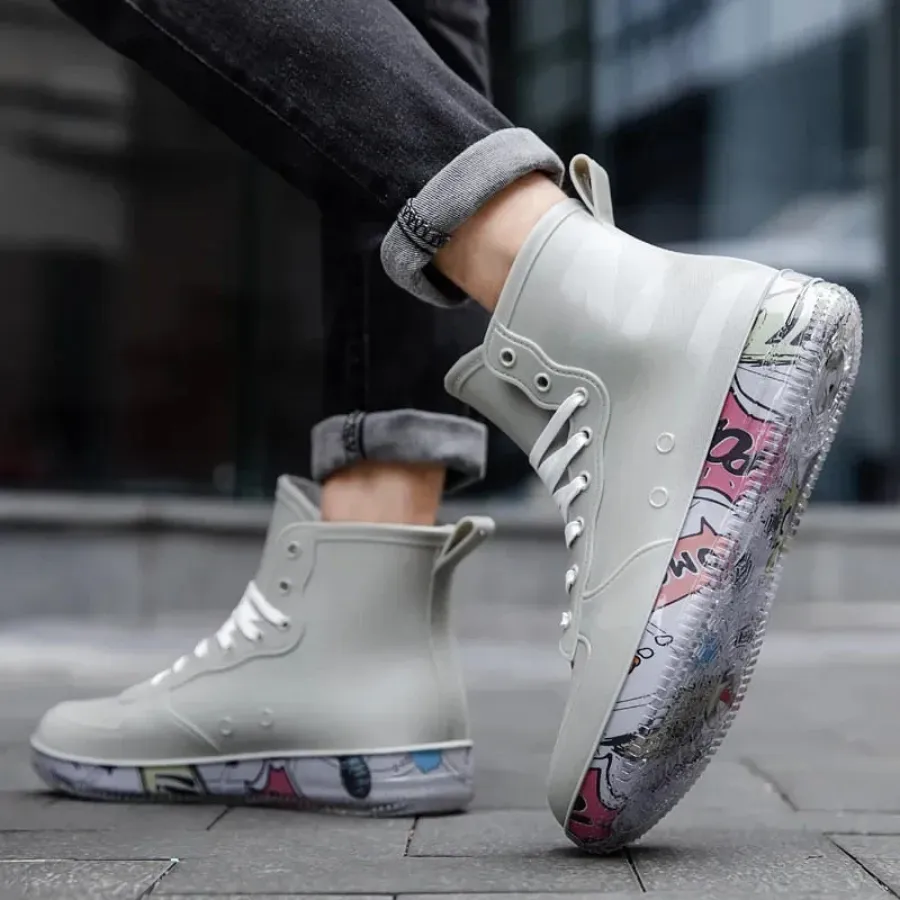LuxFit -  Heren Hoge Waterproof Sneakers met Grafische Zool, Casual Straatschoenen