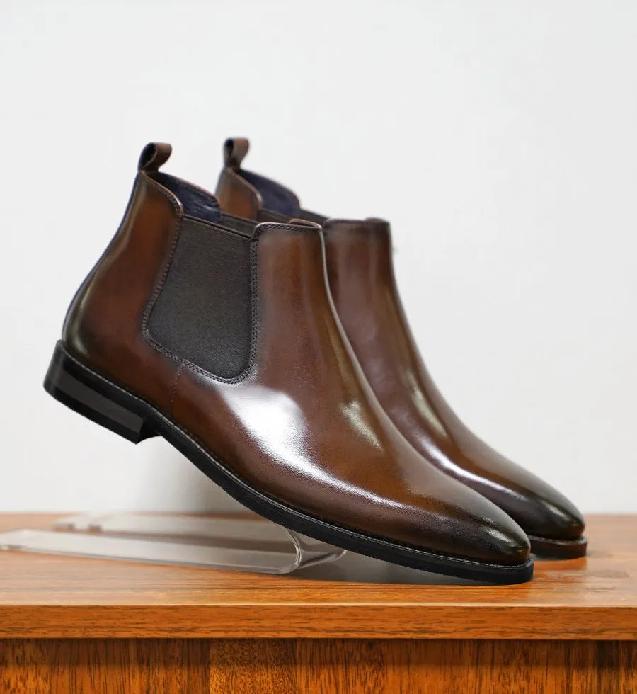 Mens Chelsea Boots  Leather Upper  Sleek Fit  Ankle Height Slip-On Design