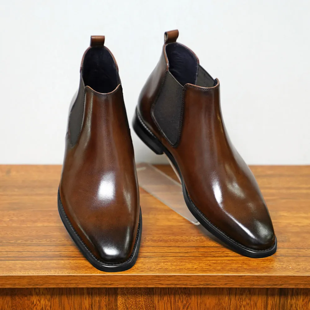 Mens Chelsea Boots  Leather Upper  Sleek Fit  Ankle Height Slip-On Design