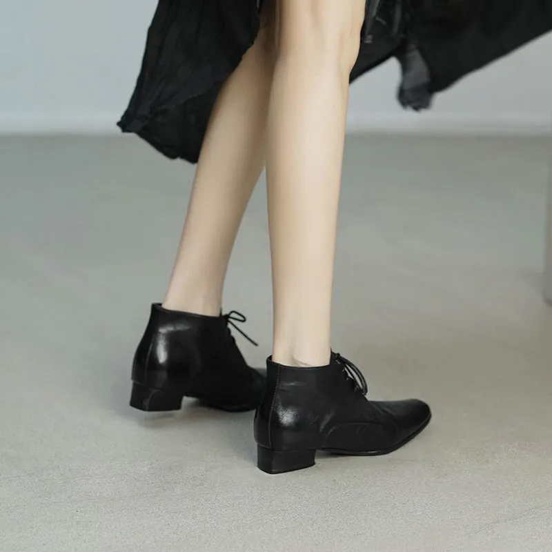 Retro Horse Leather Martin Boots For Women Short Ankle Boots in Black/Brown/Grey