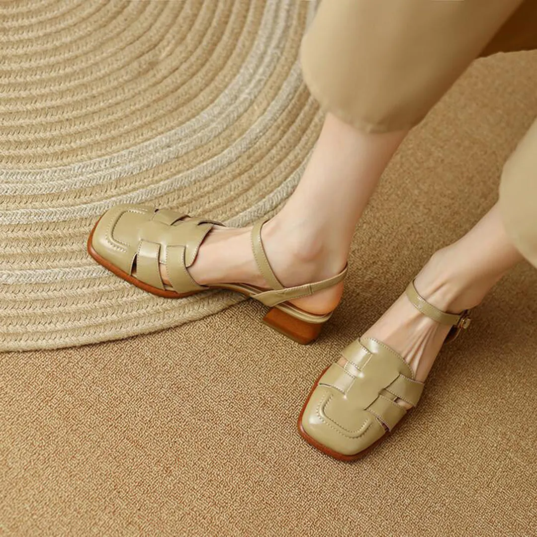 Retro Woven Square Toe Chunky Sandals