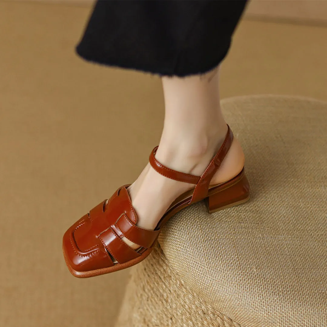 Retro Woven Square Toe Chunky Sandals