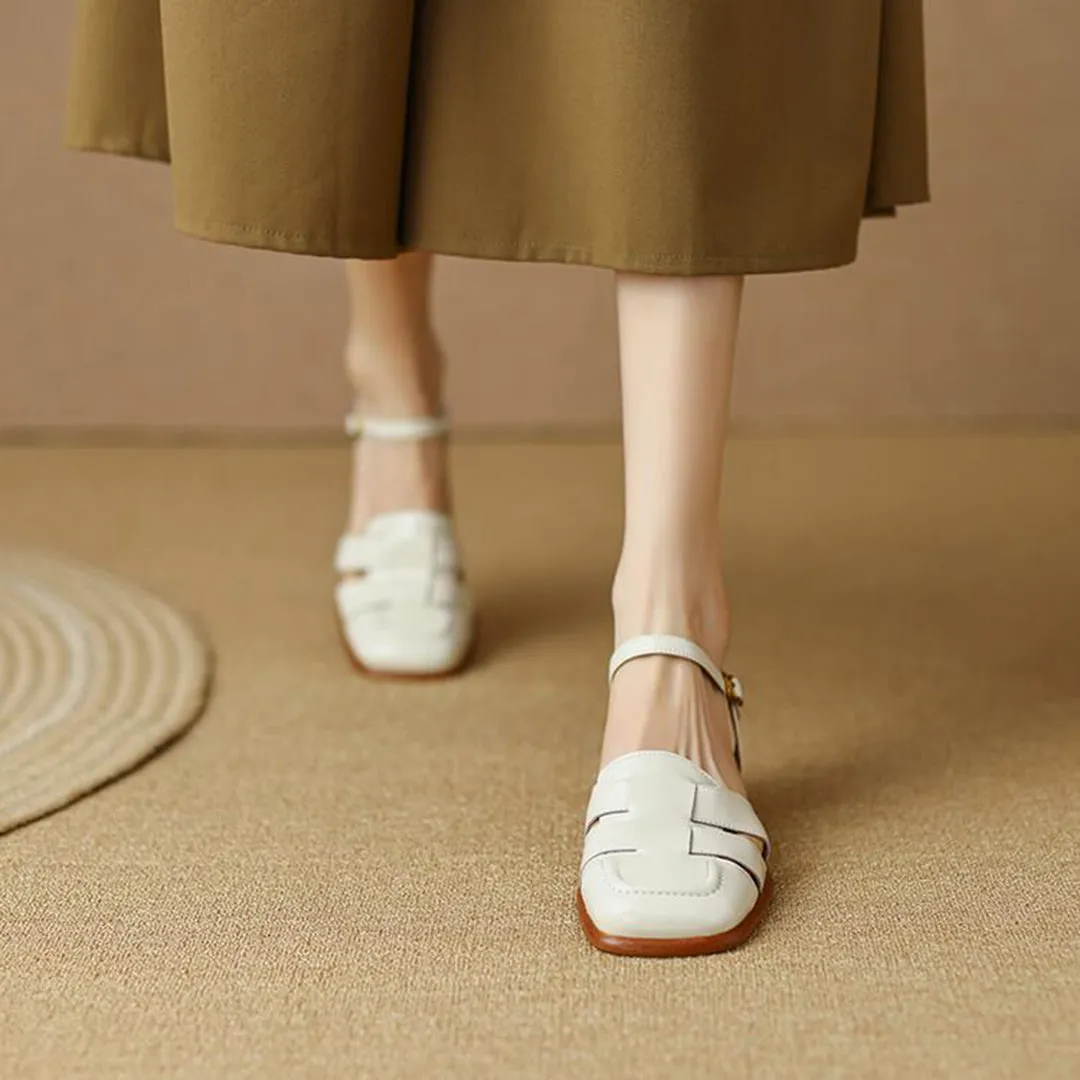 Retro Woven Square Toe Chunky Sandals