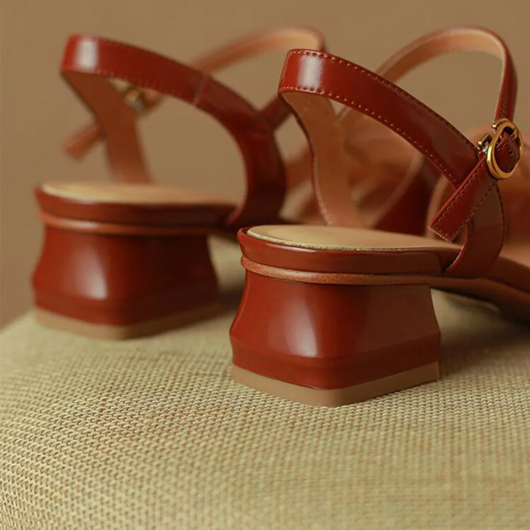 Retro Woven Square Toe Chunky Sandals
