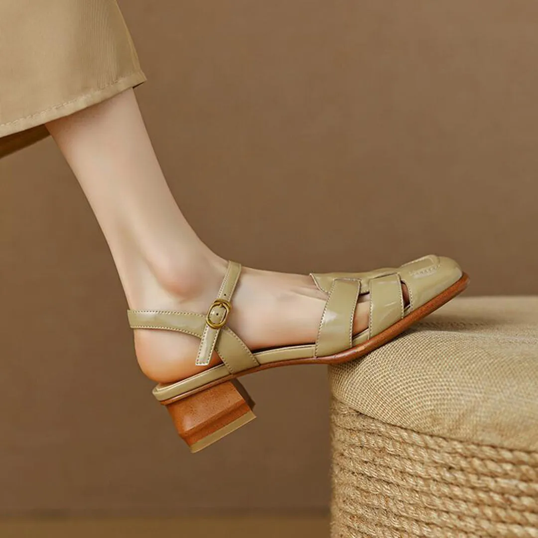 Retro Woven Square Toe Chunky Sandals