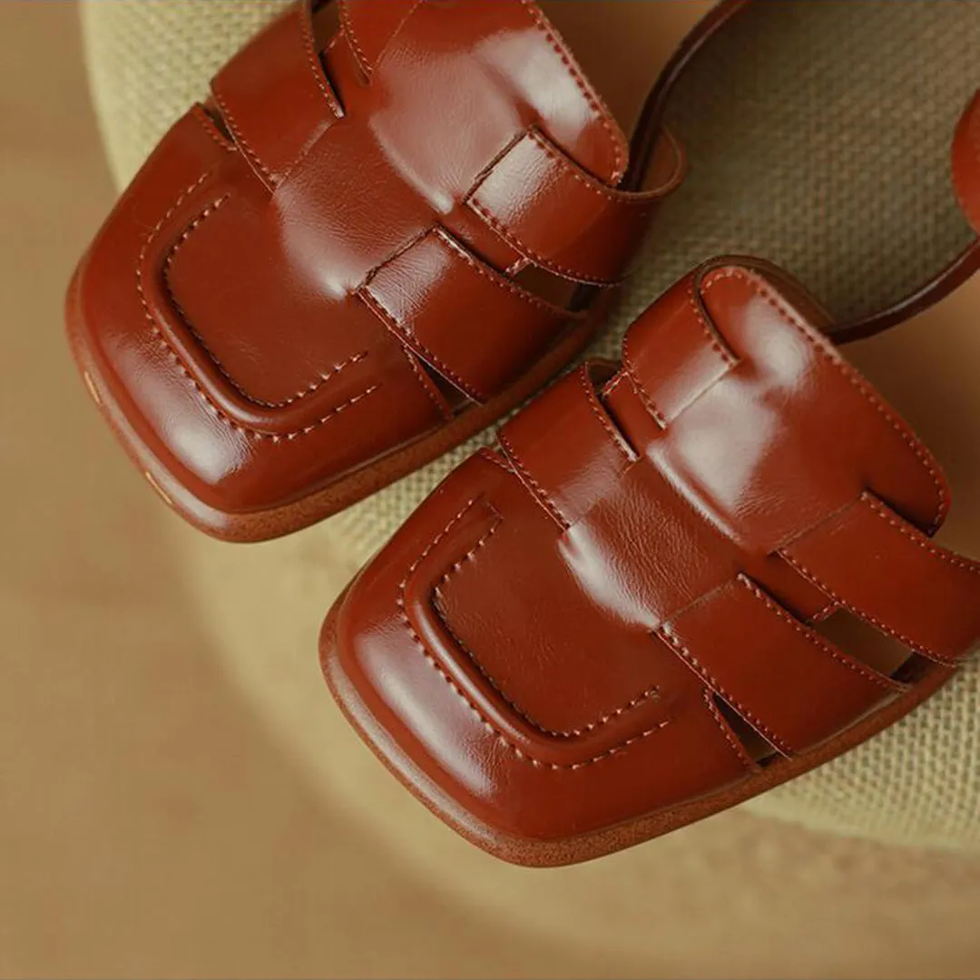 Retro Woven Square Toe Chunky Sandals