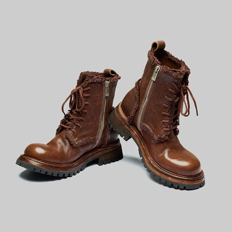 Side Zip Horse Leather Martin Boots For Women Fashion Ankle Boots in Black/Coffee/Dark Grey