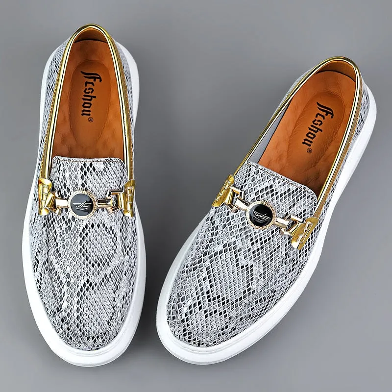 Snake Leather Design Loafers