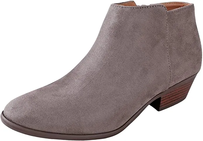 Soda Mug Charcoal Western Low Chunky Block Stacked Heel Pointed Toe Ankle Boots