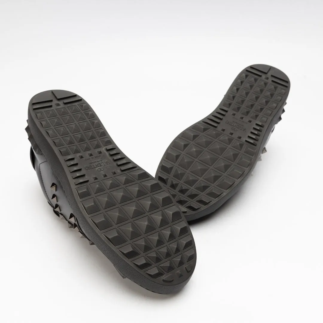 Valentino Black Leather Rockstud Low Top Sneakers