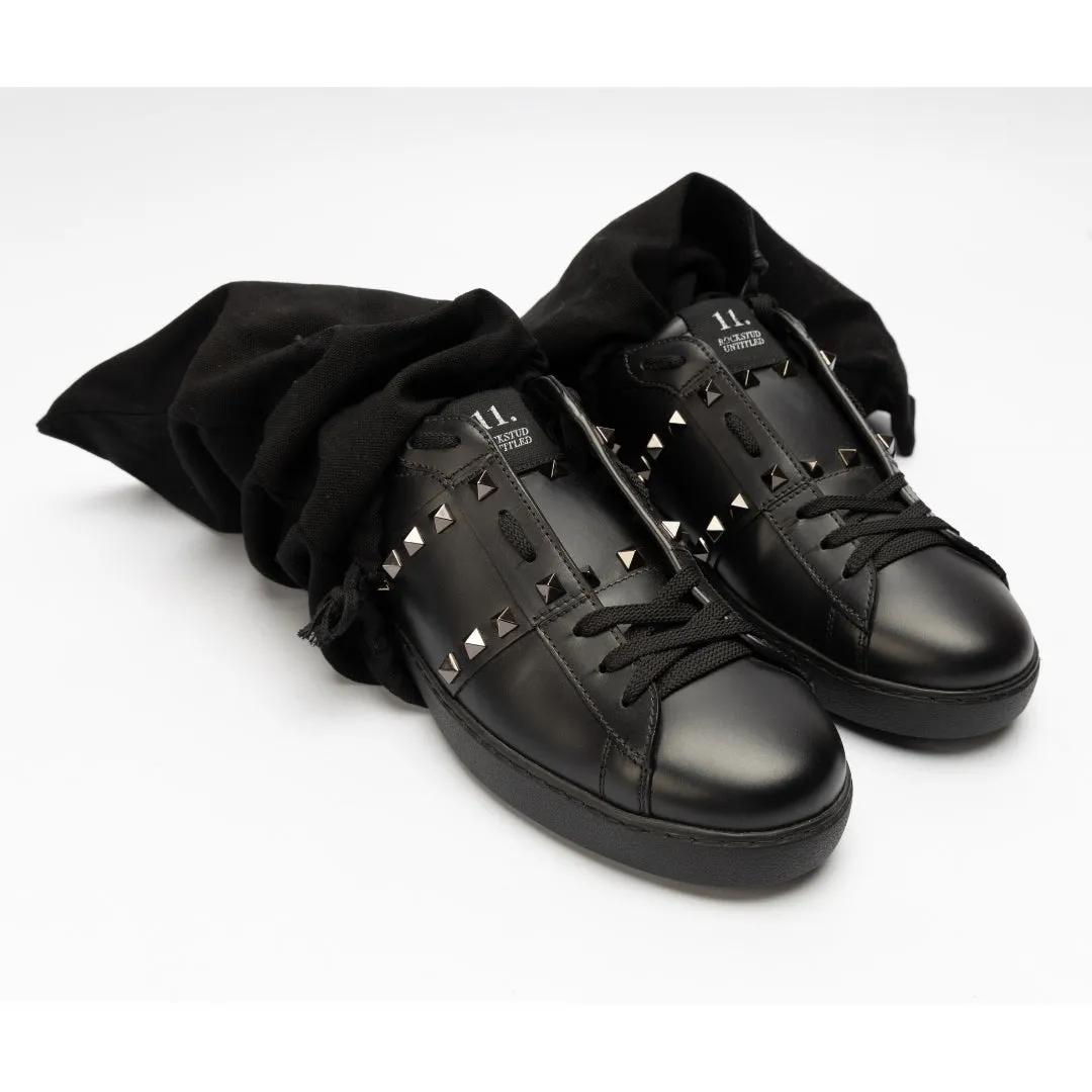 Valentino Black Leather Rockstud Low Top Sneakers