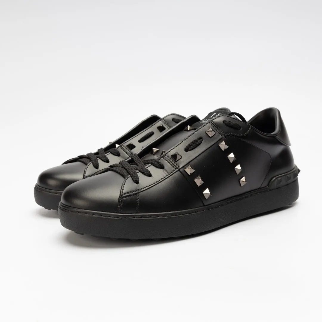 Valentino Black Leather Rockstud Low Top Sneakers