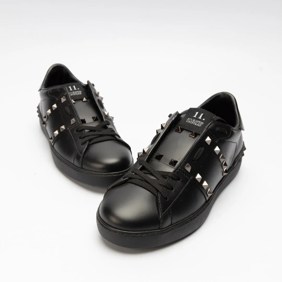 Valentino Black Leather Rockstud Low Top Sneakers