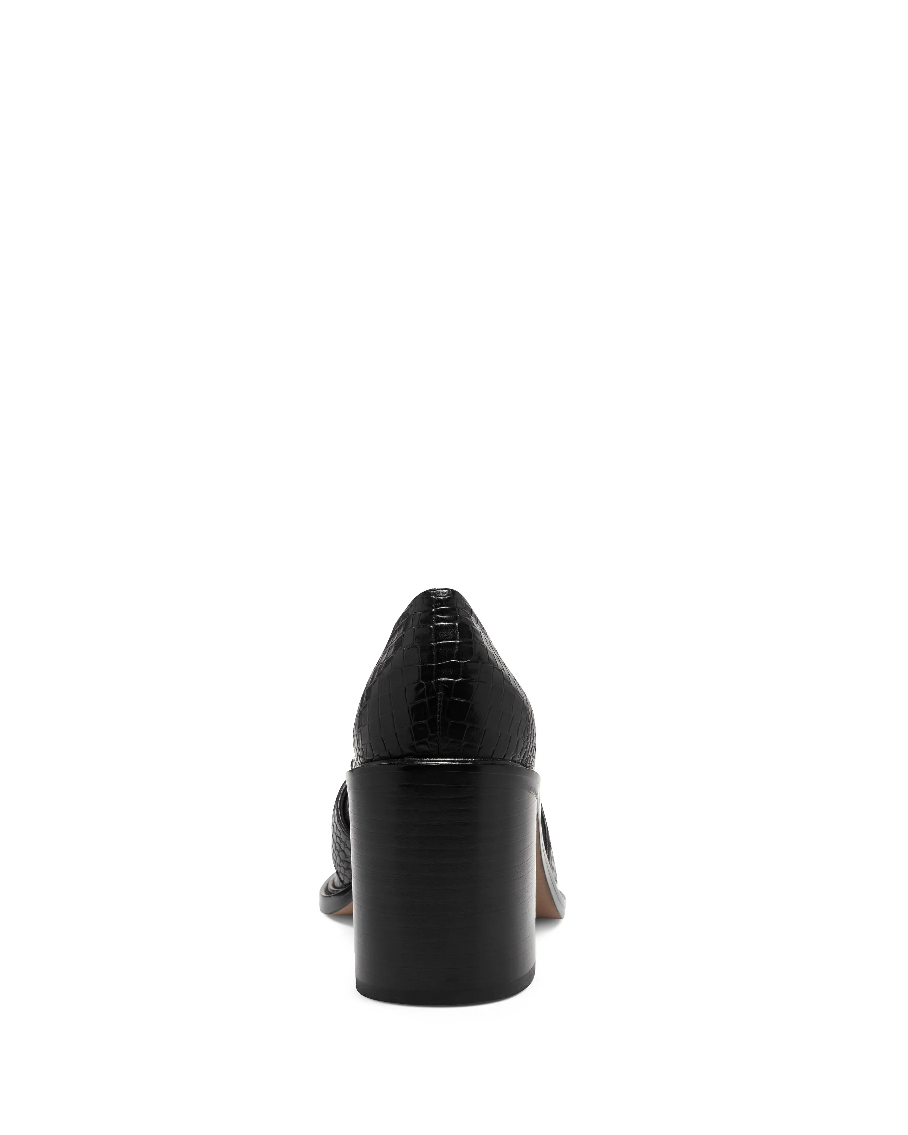 Vince Camuto Cedeen Black Leather Slip-On Apron Toe Pump Retro Heeled Loafer