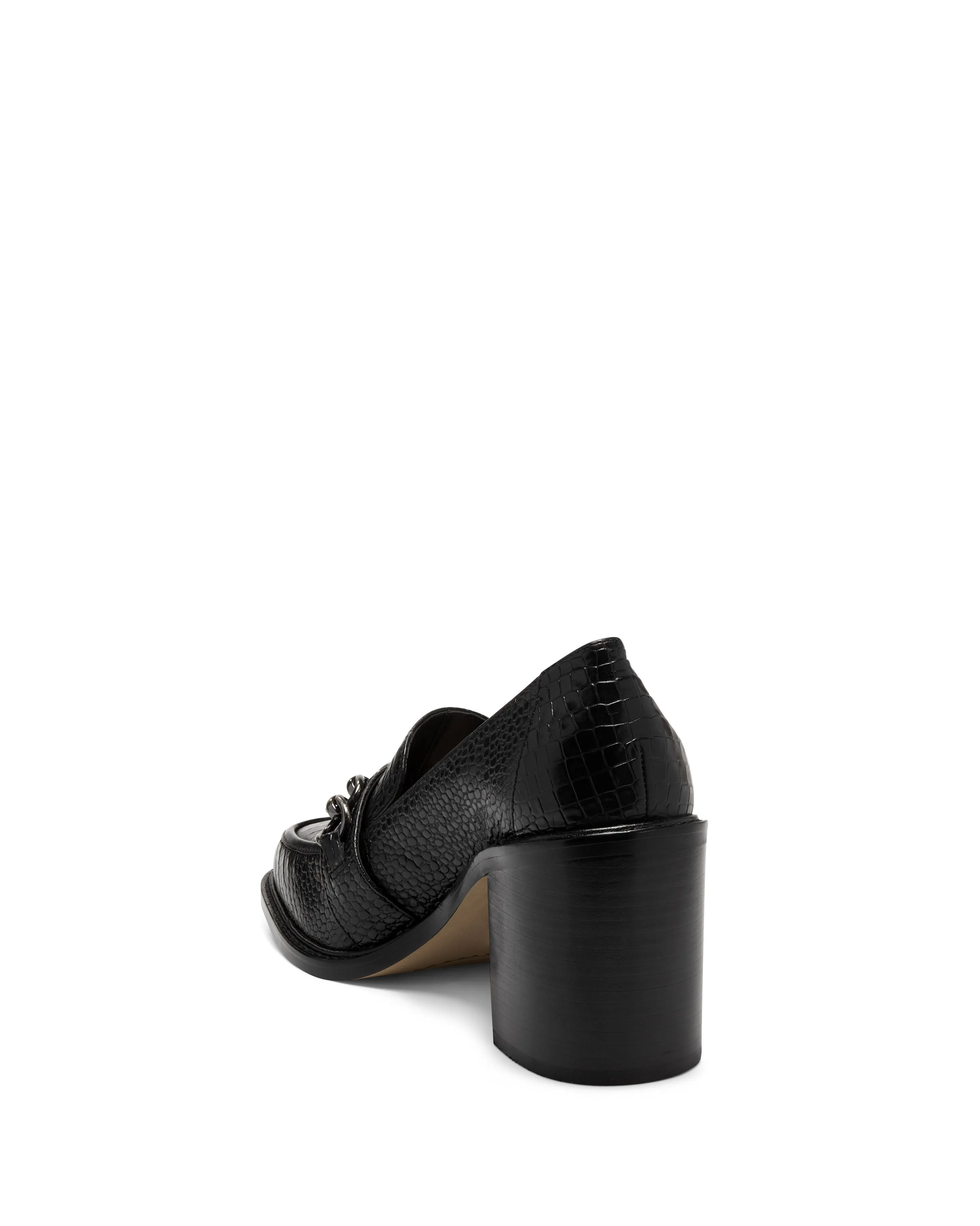 Vince Camuto Cedeen Black Leather Slip-On Apron Toe Pump Retro Heeled Loafer