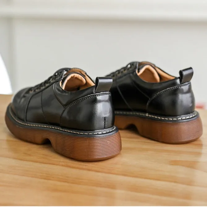 Women Preppy Style Retro Lace-up Platform Leather Shoes