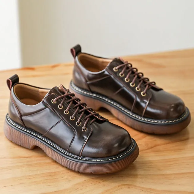 Women Preppy Style Retro Lace-up Platform Leather Shoes