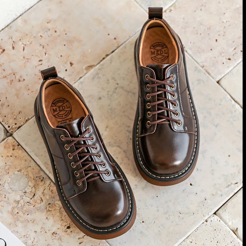Women Preppy Style Retro Lace-up Platform Leather Shoes